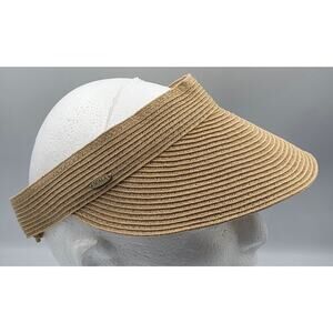 Scala Viviana Straw Braid Sun Visor Hat Packable Tan Toast UPF Casual Golf Outdo
